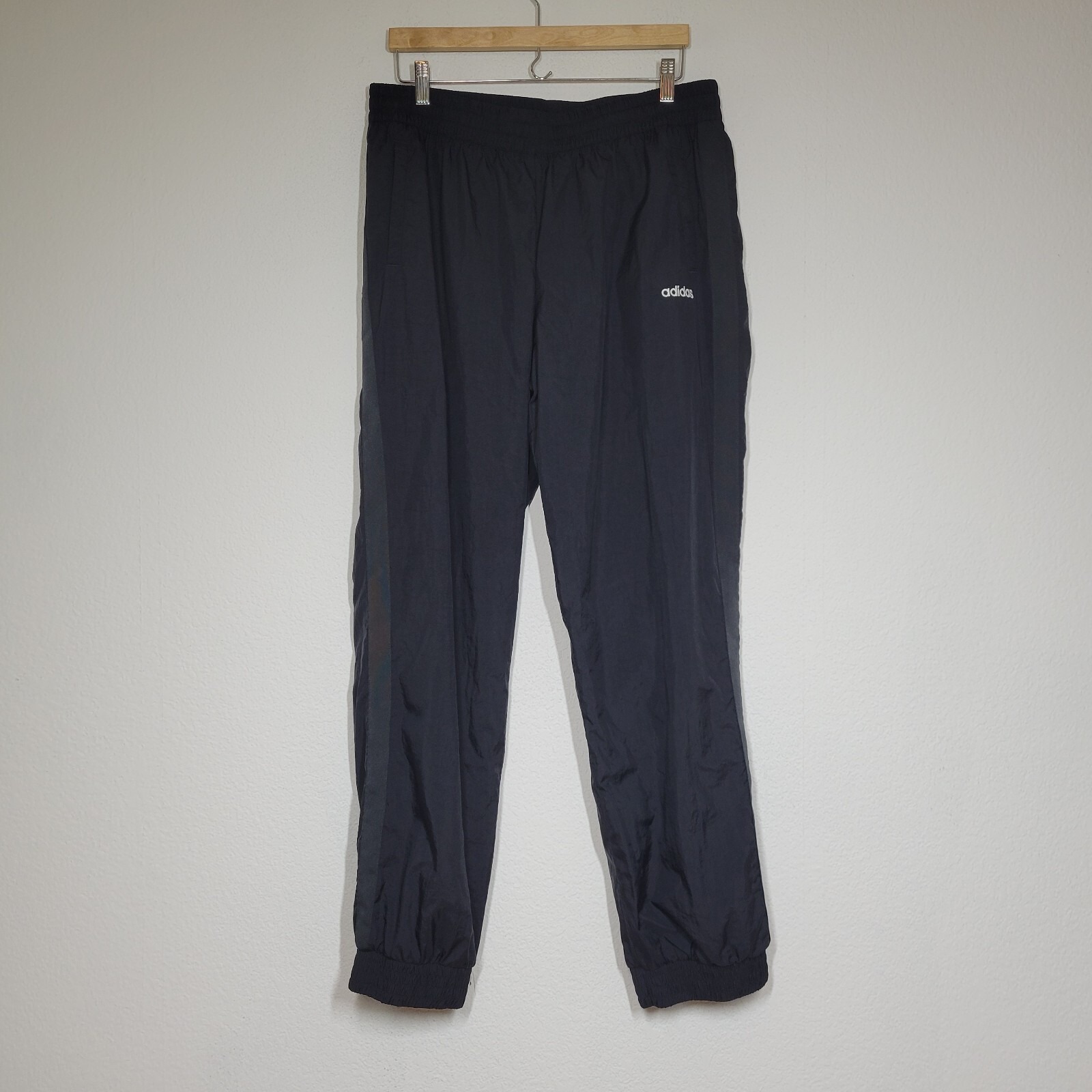 Y2k Adidas Track Pants Jogger Black Windbreaker Lined Pockets Mens Xl 35x32